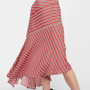 Red and White Striped Asymmetrical Skirt